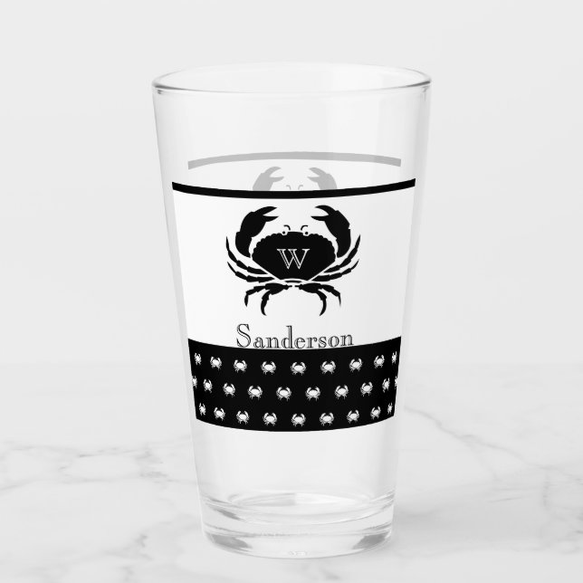 Nautical Crab Monogrammed Black and White Glaskopp (Framsida)