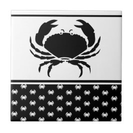 Nautical Crab Monogrammed Black and White Kakelplatta