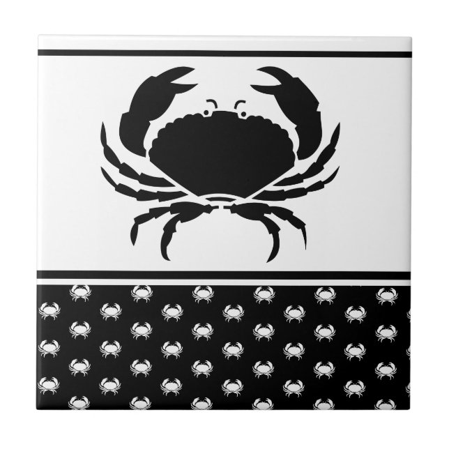 Nautical Crab Monogrammed Black and White Kakelplatta (Framsidan)