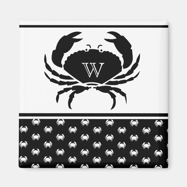 Nautical Crab Monogrammed Black and White Magnet (Framsidan)