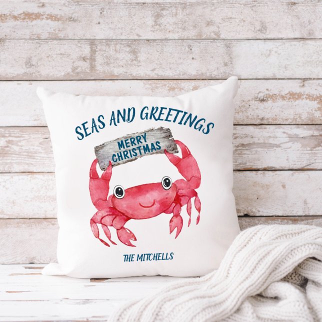 Nautical Crab Seas Hälsning Tropical Helgdag Kudde (Skapare uppladdad)