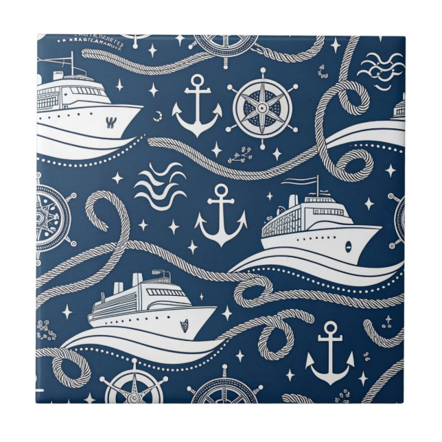 Nautical Cruise Seamless Pattern Kakelplatta (Framsidan)