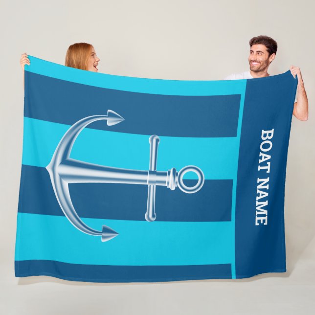 Nautical Customique Boat Namn Anchor Navy Blue Fleecefilt (På plats)