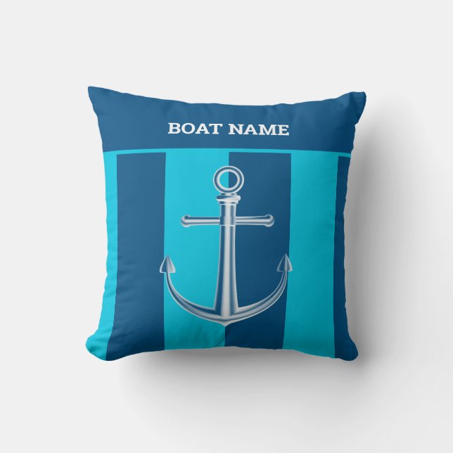 Nautical Customique Boat Namn Anchor Navy Blue Kudde (Framsida)
