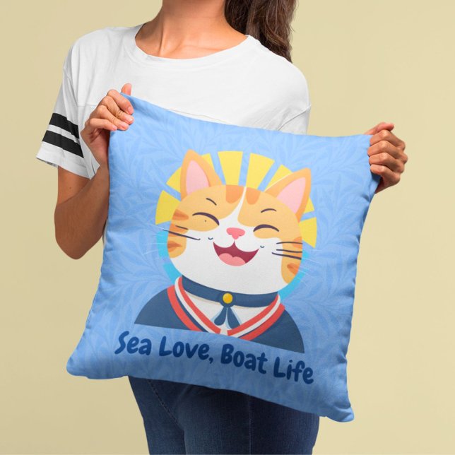 Nautical Cute Cat Gifts for Boat Owners Sailare Kudde (Nautical Cute Cat Gifts for Boat Owners Sailors)