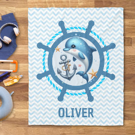Nautical Cute Dolphin & Anchor in Frakt Wheel Fleecefilt