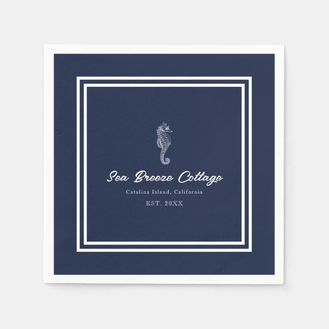 Nautical Delight: Blue and White Seahorse Pappersservett (Framsidan)