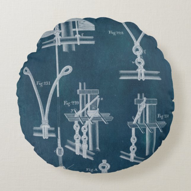 Nautical Detail Blueprint IV Rund Kudde (Framsidan)