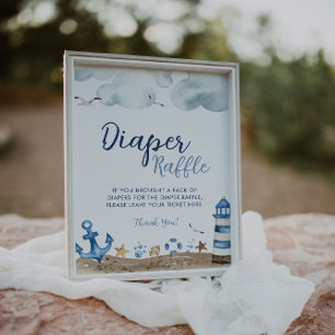 Nautical Diaper Raffle Baby Shower-skylt Poster