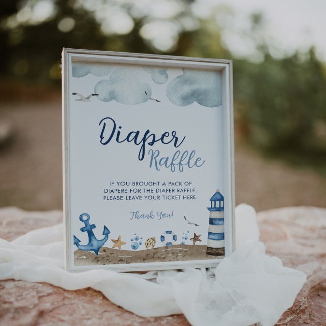 Nautical Diaper Raffle Baby Shower-skylt Poster (Skapare uppladdad)