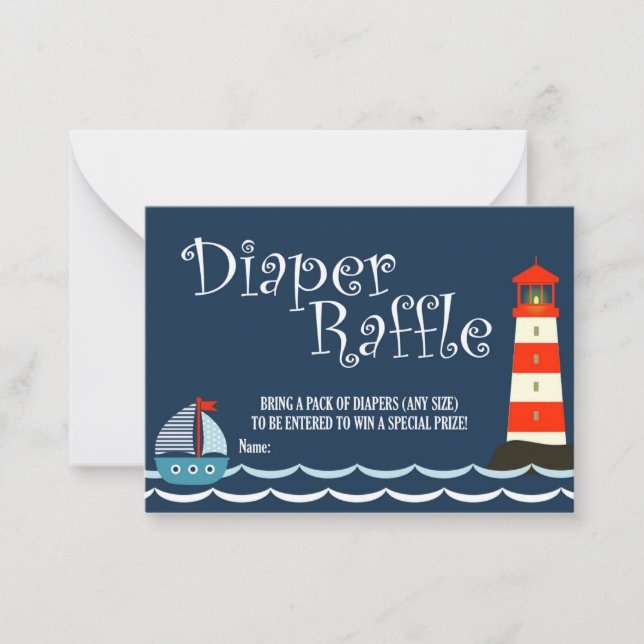 Nautical Diaper Raffle Biljett, Baby Shower, Ahoy Anteckningskort (Framsida)