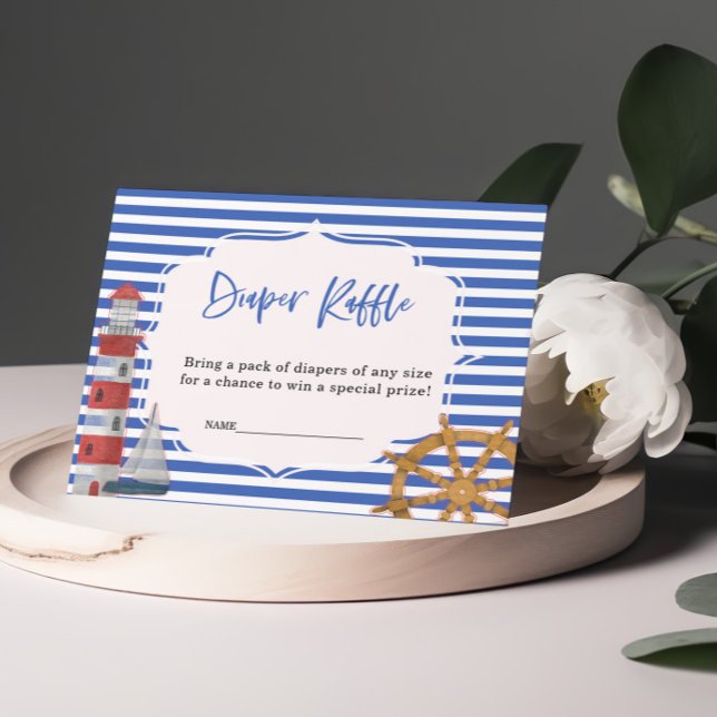 Nautical Diaper Raffle Blue Boy Shower Card Tilläggskort (Skapare uppladdad)