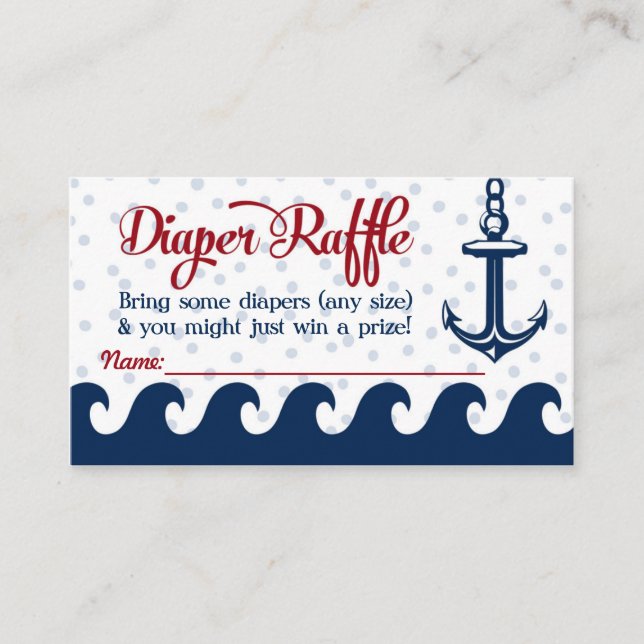 Nautical Diaper Raffle Cards Baby Shower Insert Tilläggskort (Framsida)