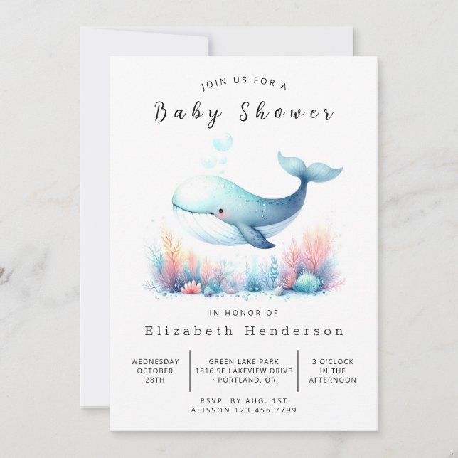 Nautical Digital Whale Baby Shower Inbjudningar (Framsida)