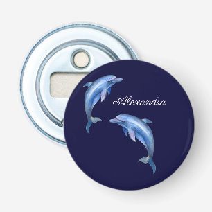 Nautical Dolphin Watercolor Navy Blue Coastal Flasköppnare