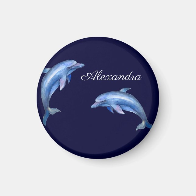 Nautical Dolphin Watercolor Navy Blue Coastal Magnet (Framsidan)