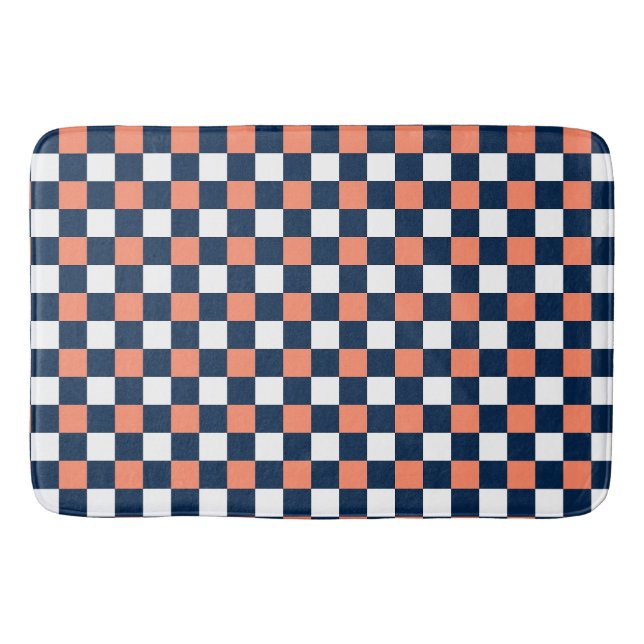 Nautical Doodles – Coral & Navy Mini Check Badrumsmatta (Framsidan)