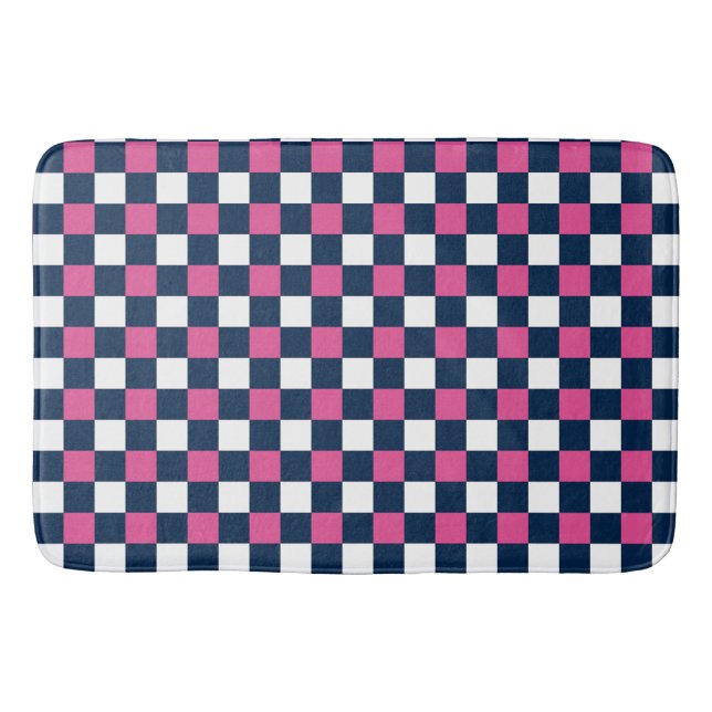 Nautical Doodles – Hot Pink & Navy Mini Check Badrumsmatta (Framsidan)