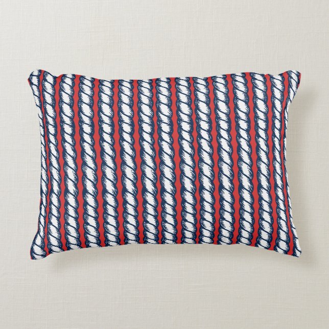 Nautical Doodles – Red & Navy Rope Stripe Prydnadskudde (Framsidan)