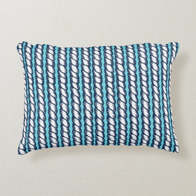 Nautical Doodles – Turquoise & Navy Rope Stripe Prydnadskudde (Framsidan)