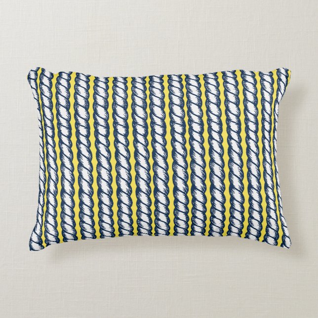 Nautical Doodles – Yellow & Navy Rope Stripe Prydnadskudde (Framsidan)