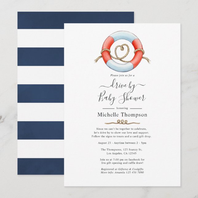 Nautical Drive By Bröllop eller Baby Shower Inbjudningar (Fram/baksida)