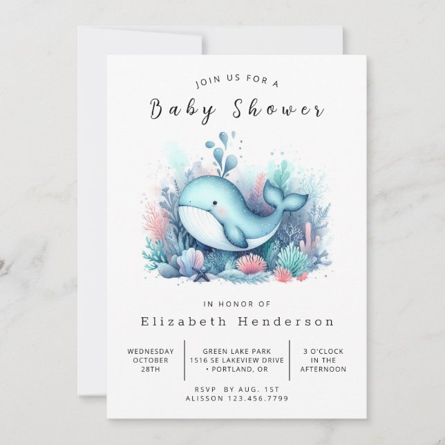 Nautical Editable Whale Baby Shower Inbjudningar (Framsida)