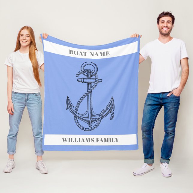 "Nautical Escape" Personlig Boat Namn Anchor Fleecefilt (På plats)