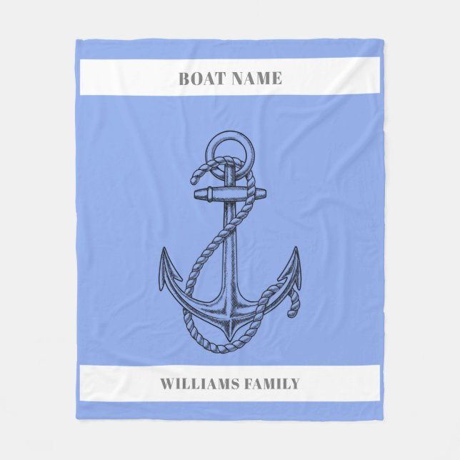 "Nautical Escape" Personlig Boat Namn Anchor Fleecefilt (Framsidan)