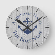 Nautical Family Boat Namn Navy Anchor grått wood  
