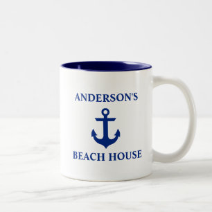 Nautical Family Namn Beach House Anchor Blue Två-Tonad Mugg