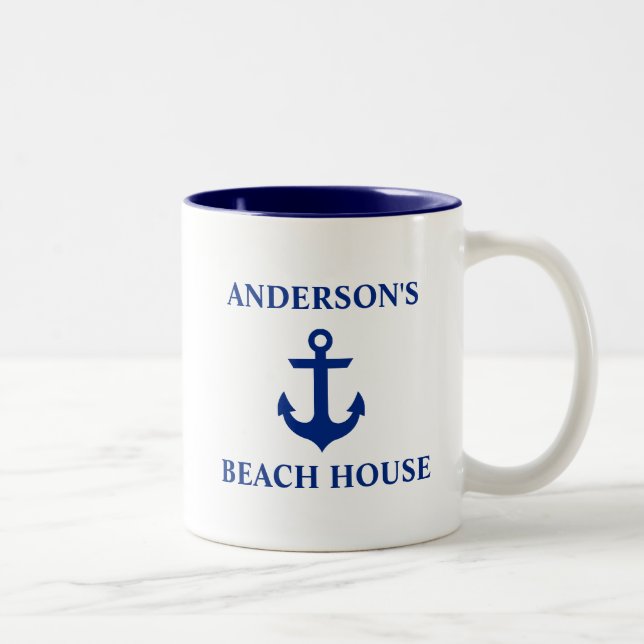 Nautical Family Namn Beach House Anchor Blue Två-Tonad Mugg (Höger)
