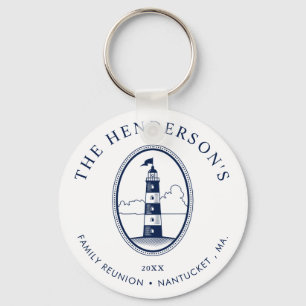 Nautical Family Reunion Lighthouse White Navy Nyckelring