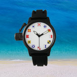 Nautical Färg Sailings Flaggor för sjömän Armbandsur<br><div class="desc">Visar nautiskt segelflyg flaggor för vakthavarens nummer ansikte. Flaggor används för kommunikation om vatten. För sjömän,  sjömän och människor som kärlek alla sak sjömän. Coola. Det är en fin gåva.</div>