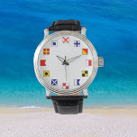 Nautical Färg Sailings Flaggor för sjömän Armbandsur<br><div class="desc">Visar nautiskt segelflyg flaggor för vakthavarens nummer ansikte. Flaggor används för kommunikation om vatten. För sjömän,  sjömän och människor som kärlek alla sak sjömän. Coola. Det är en fin gåva.</div>