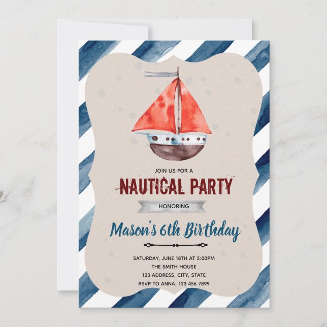 Nautical farty birthday-bjudning inbjudningar (Framsida)