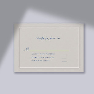 Nautical Faux Embossed Blue Modern Classic Bröllop OSA Kort