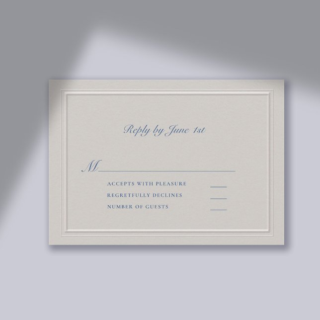 Nautical Faux Embossed Blue Modern Classic Bröllop OSA Kort (wedding rsvp card traditional classic formal response reply card faux embossed nautical double frame)