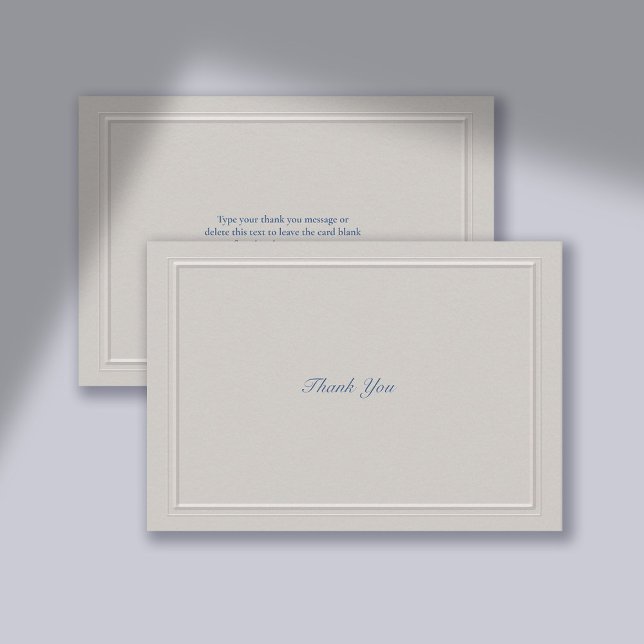 Nautical Faux Embossed Blue Modern Classic Bröllop Tack Kort (wedding thank you card traditional classic formal faux embossed nautical double frame)