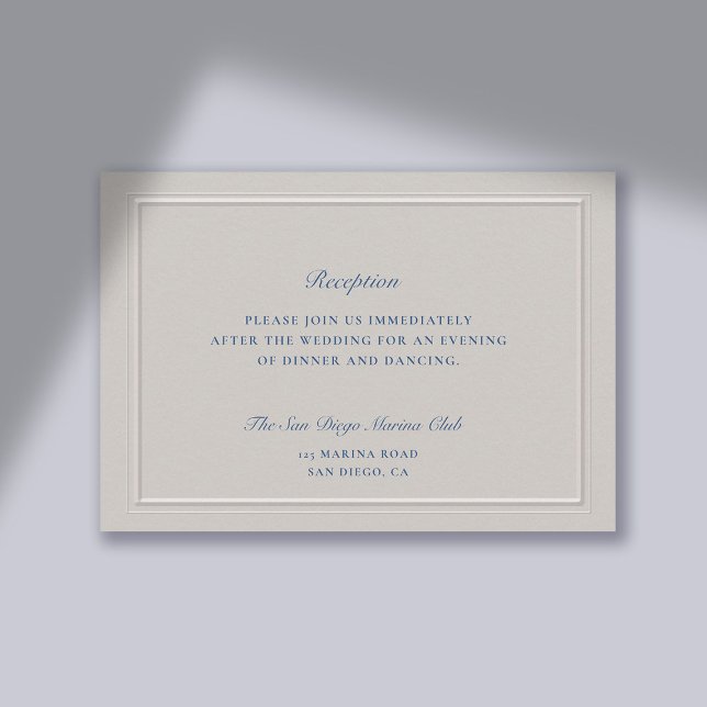 Nautical Faux Embossed Classic Reception Bröllop Tilläggskort (wedding reception enclosure card traditional classic formal faux embossed nautical double frame)