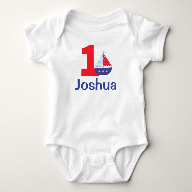 Nautical First Birthday Shirt, Birthday Body Kosty T Shirt (Framsida)