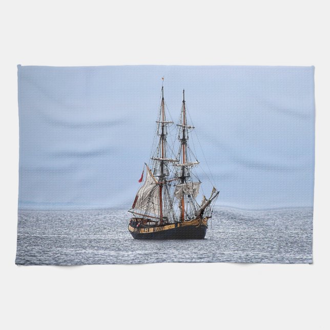 Nautical FishBoat Blå himmel Kökshandduk (Horisontell)