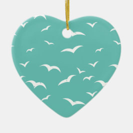 Nautical Fiskmåsar Weasted Teal Blue and White Julgransprydnad Keramik