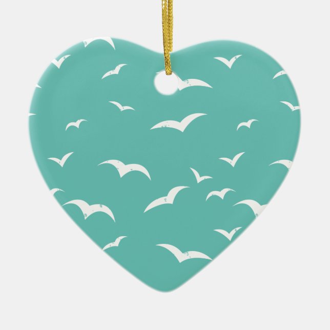 Nautical Fiskmåsar Weasted Teal Blue and White Julgransprydnad Keramik (Framsidan)