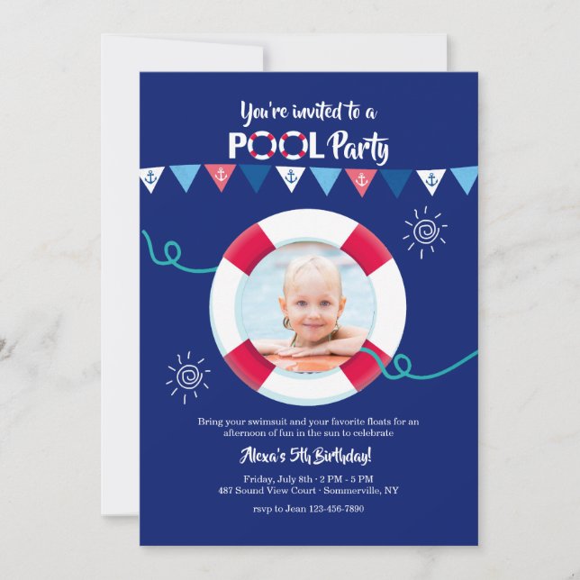 Nautical Flaggor med Life Preserver Photo Inbjudan (Framsida)