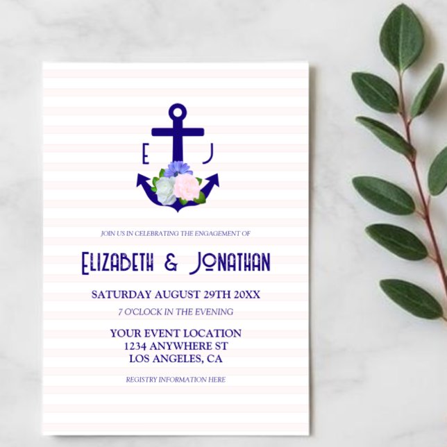 Nautical Floral Stripes Engagement Party Inbjudningar (Skapare uppladdad)