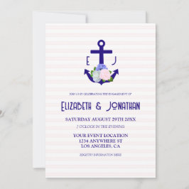 Nautical Floral Stripes Engagement Party Inbjudningar