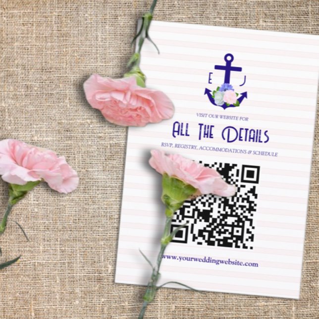 Nautical Floral Stripes Wedding Details Tilläggskort (Skapare uppladdad)