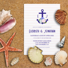 Nautical Floral Stripes Wedding Inbjudningar