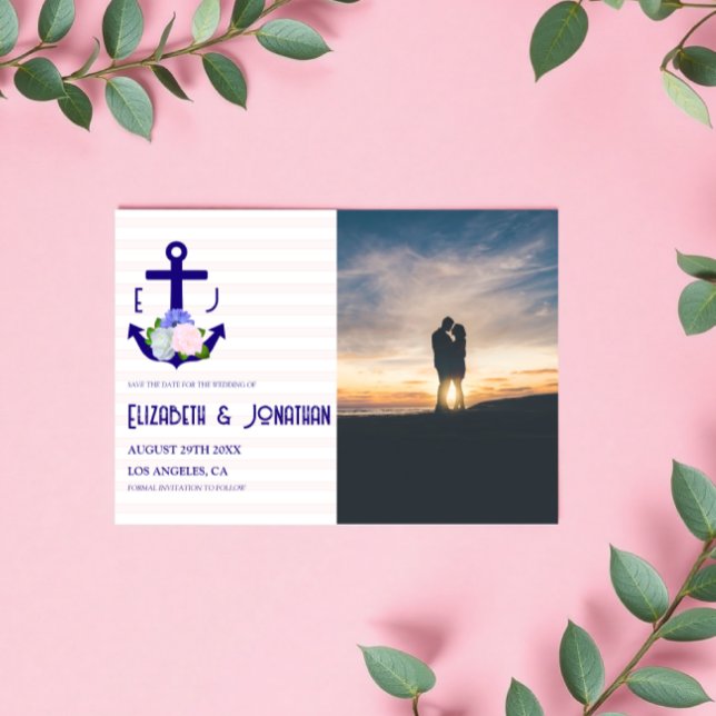 Nautical Floral Stripes Wedding Spara Datumet (Skapare uppladdad)